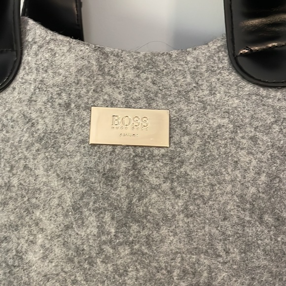 Hugo Boss Bags Boss Hugo Boss Grey Felt Black Faux Leather Tote Bag With Buckle Handle